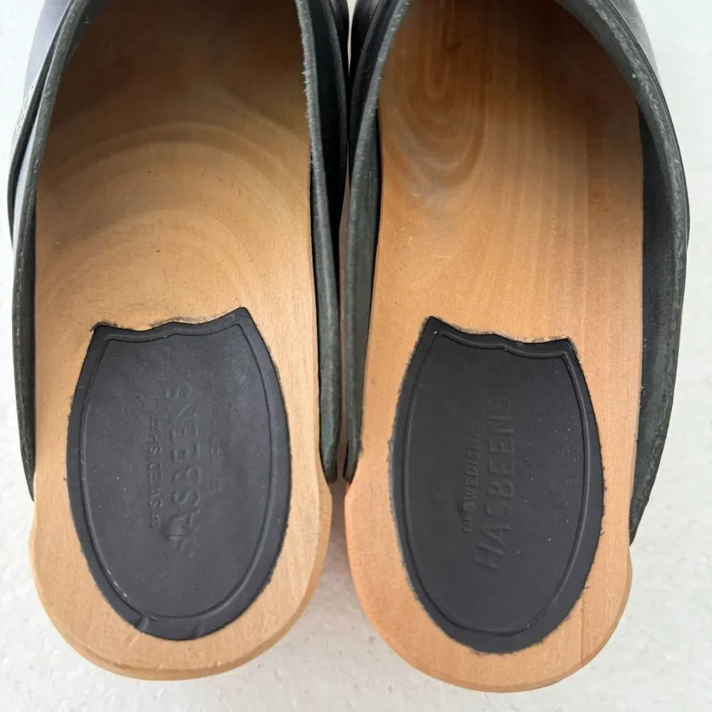 Size 7.5 - New Swedish Hasbeens Swedish Husband Clog Size 38 Women Black - Picture 6 of 11